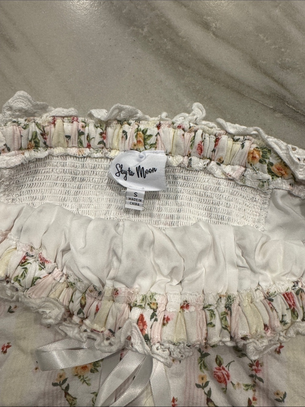 Sky to Moon White Floral Smocked Mini Skirt